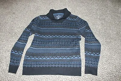 AMERICAN RAG Mens Black / Blue Printed Long Sleeve V Neck Sweater Large • $17.99