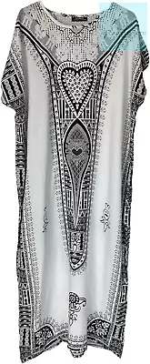 Womens Long Maxi Cotton Kaftan Dress Summer Dashiki African Beach Cover One Size • £21.32