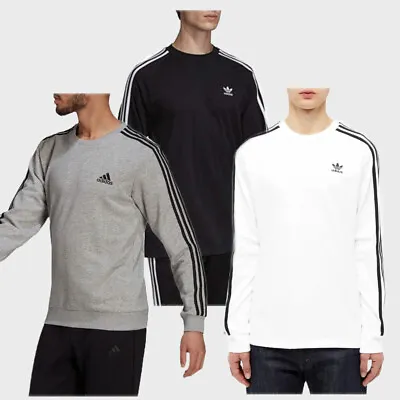 Adidas Men's Long Sleeve Shirt 3-Stripe Adicolor Classics Ribbed Crewneck Tee • $29.88