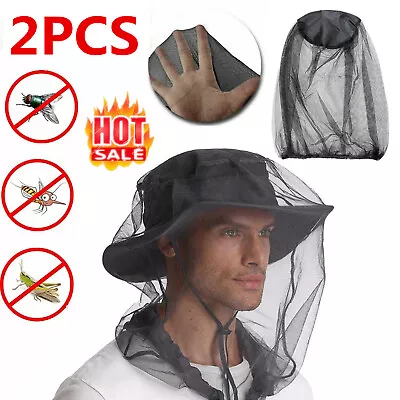 2x Midge Mosquito Head Net Hat Insect Fly Mesh Face Protector Travel  Deco • $5.72