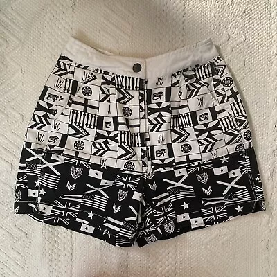 Reebok X Melody Ehsani Collab Shorts Black And White XS Flag Cotton High Waisted • $24.88