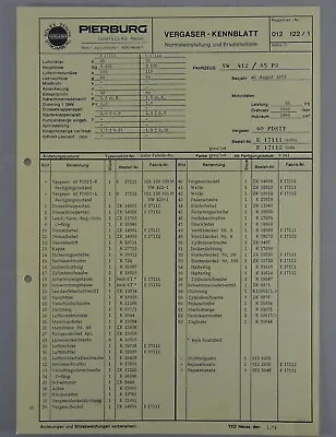 Kennblatt + Parts Catalog Pierburg Carburetor 40 Pdsit For VW 412/85 Ps From • $21.63