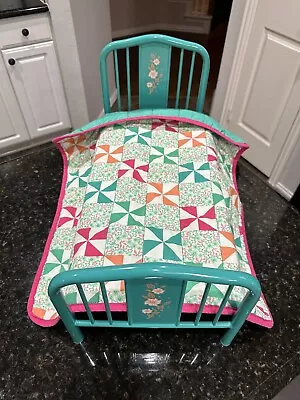 Retired American Girl Kit’s Teal Metal Trundle Bed With Quilt No Mattresses EUC • $44.95