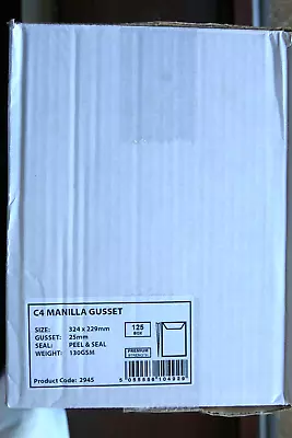 C4 Manilla Gusset Envelopes Box Of 125 Peel & Seal 25mm Gusset NEW • £18.99