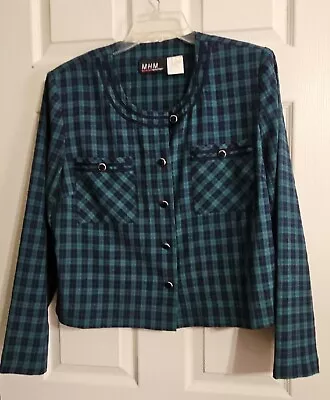 M.H.M.Melissaharper Women's Blue Green Plaid Button-up Dress Shirt Size 12 • $12.50