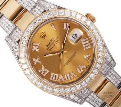 Rolex Datejust II 2 Tone 41mm Watch-VS1 Fully Iced Flooded Diamonds-Roman Dial • $22525