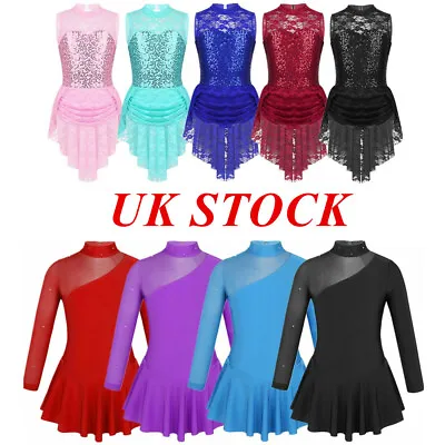 £4.99 • Buy UK_Girls Skating Leotard Dress Kids Roller Skate Gym Ballet Dance Skirt Costume