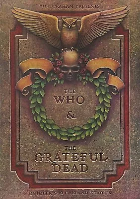 THE WHO / GRATEFUL DEAD 1976 TOUR OAKLAND STADIUM 2nd PRINT POSTER / NMT 2 MINT • $299.99