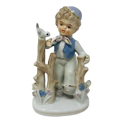Vintage Vimax Porcelain Boy With Bird On A Tree Trunk Figurine 6” • $11.04