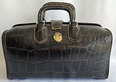 Antique Upjohn Top Grain Cowhide Doctor's Bag Crocodile Print Stamped 0545 • $75