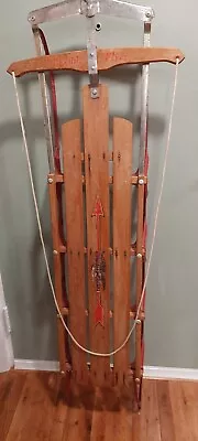 Vintage Flexible Flyer Wooden Snow Sled Red Metal Rails Wood 61  • $145