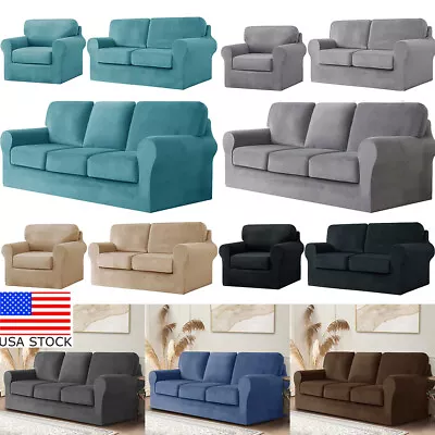 Stretch Velvet Sofa Covers Couch Chair Slipcover Protector With Cushion Cover • $69.99