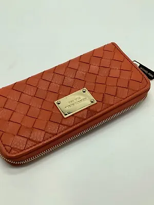 Michael Kors Women's Orange Leather Woven Multiple Slots Zip Around Wallet • $24.99