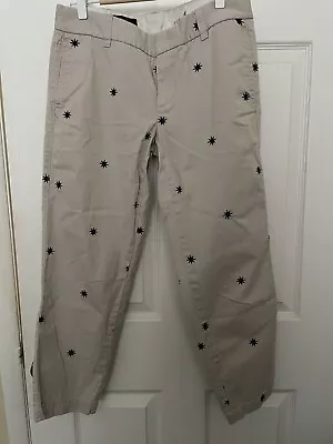 J Crew Scout Crop Pants Khaki With Embroidered Blue Starburst 100% Cotton Size 4 • $28