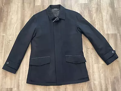 Recent Men's Black Zegna Mid Sz Overcoat Wool Cashmere Lambskin Jacket Medium • $299.99