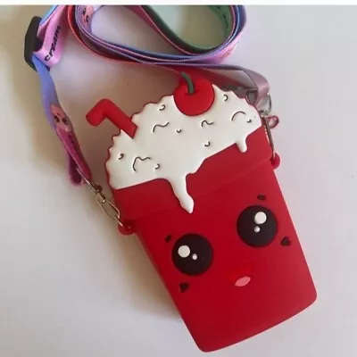 RED Animated Milkshake Silicone Crossbody Bag Small Credit Card Size • $14.99