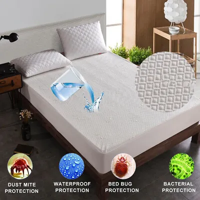 £12.99 • Buy Mattress Protector Waterproof Luxury Bamboo Hypoallergenic Fitted Bed Cover Pad