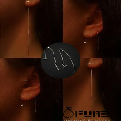 £4.99 • Buy Long Drop Threader Cartilage Chain Earring Double Piercing Sterling Silver Women