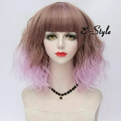 35CM Synthetic Lolita Heat Resistant Anime Short Curly Wavy Hair Cosplay Wig+Cap • £15.59