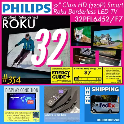 Philips 32  HD (720P Smart Roku Borderless LED TV 32PFL6452/F7 With Remote/Stand • $96.96