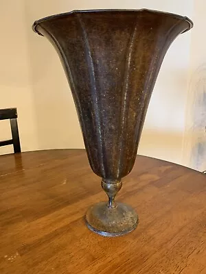 Metal Tin Pedestal Planter Pot Vase Trumpet Tulip Top 14.5  Tall • $22