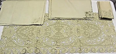  Antique POINT DE VENISE LACE Table Runner 14 Napkins 9 Placemats • $449.99