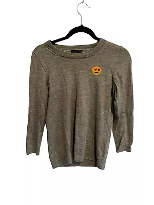 J CREW Womens Sweater TIPPI Heart Eyes Emoji Gray Merino Wool Size Small • $19.99