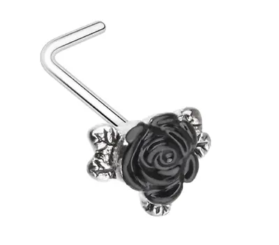 Nose Ring Gothic Black Rose L-Shape Stud 316L Surgical Steel • $8.99