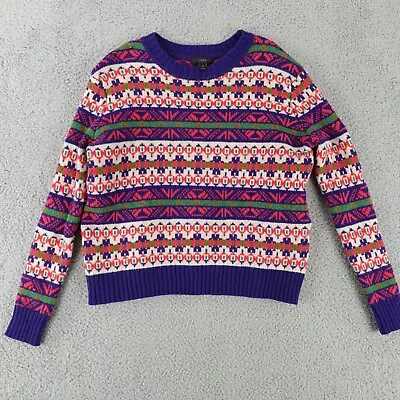 J Crew Sweater Womens XS Pullover Fair Isle Nordic Blue Red Preppy Crew Neck • $18.99