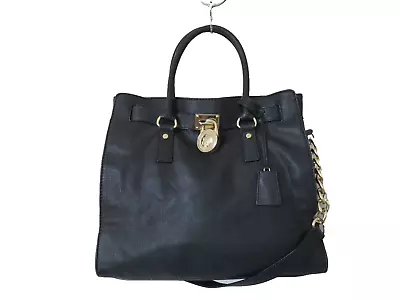 Michael Kors Hamilton Saffiano Women's Large Black Satchel Tote Bag Gold Accent • $69.89