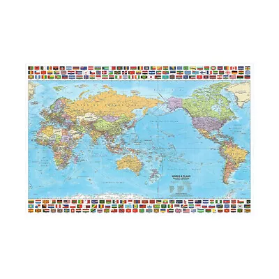 90x60/A1 A2 Large Map Of The World Educational Poster W/Country Flags Wall Decor • £9.76