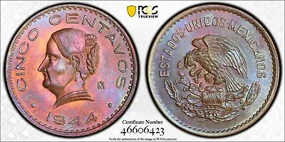 1944 Mo Mexico 5 Centavos PCGS MS64 RB Beautiful Toning                     2735 • $69