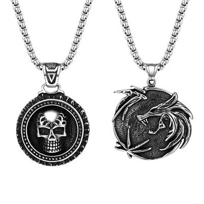 Men Gothic Skull Dragon Viking Pendant Stainless Steel Necklace 22  Punk Jewelry • $9.99