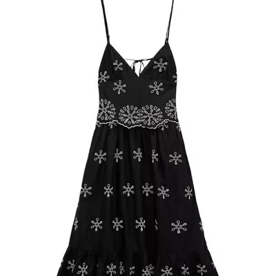 Zara Dress With Contrast Embroidery Black Size M | 7200/337/800 • $69