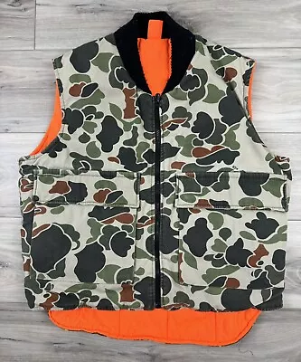 Vintage 10X Duck Camouflage Puffer Zip Up Hunting Vest Camo Reversible Sz M • $39.99