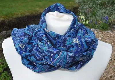 Scarf In Liberty Varuna Wool Blue Turquoise Cream Paisley Style • £27.99