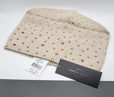 BNWT New CAROLYN ROWAN Wool Blend TAN Baggy Beanie W/Swarovski Crystals O/S $195 • £56.94