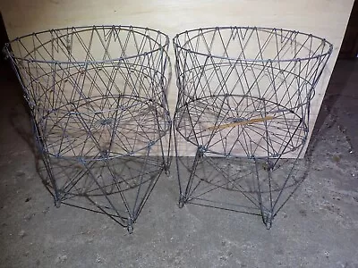 Allied Co. Vintage Collapsible Folding Wire Basket Laundry Rolling Cart 1960 • $185