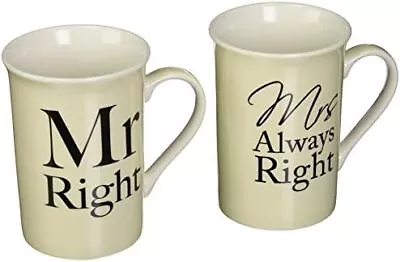 Lesser & Pavey LP33186 Mr & Mrs Right Set Of 2 Mugs Porcelain Cream • £10.69