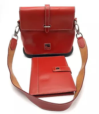 Dooney & Bourke Leather Red Para Sole Handbag Purse Crossbody & Agenda Planner • $99.99