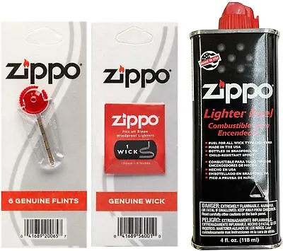 Authentic Zippo Lighter Fluid 4.oz 1 Flint & 1 Wick Value Set **Free Shipping** • $11.99