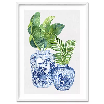 Chinoiserie Wall Art. Blue White China Ginger Jar Vases. Hamptons Poster |CSH-30 • $469.95