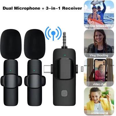 For Android/iphone 3 In 1 Wireless Lavalier Microphone Audio Video Recording Mic • $12.42