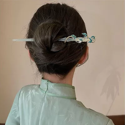 Korean Chinese Hanfu Bamboo Crystal Hairpins Leaf Hair Stick Girl Headdress • £5.42