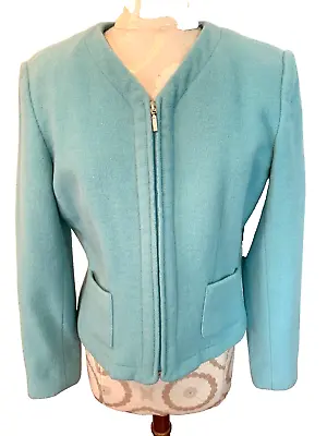 CHADWICK'S  Teal Blue Wool Blend Knit Long Sleeve Full Zipper Pockets Jacket  10 • £36.68