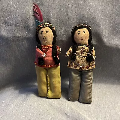 $29.99 • Buy Vintage Cloth Indian Dolls Early Americana Beads W/Detailed Clothing Beads