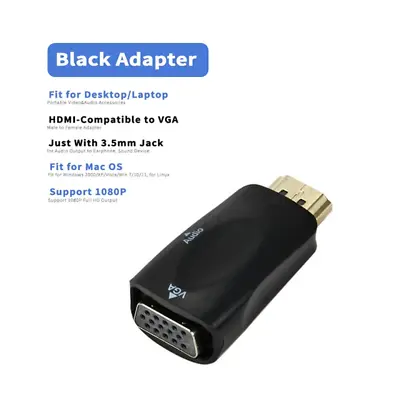 Hdmi-Compatible To VGA Adapter Support 1080P Full HD With 3.5Mm Cable 3.5 AUX • $13.99