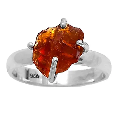 Natural Mandarin Citrine Rough 925 Sterling Silver Ring S.7 Jewelry R-1052 • $11.49