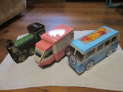 Lot Of 3  Empty Biscuit Tin Vehicles - 1 Van 1 Coach And 1 Train • £6