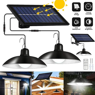 £9.99 • Buy 2 Heads Solar Powered LED Pendant Hanging Light Lamp Garden Shed Lighting Remote